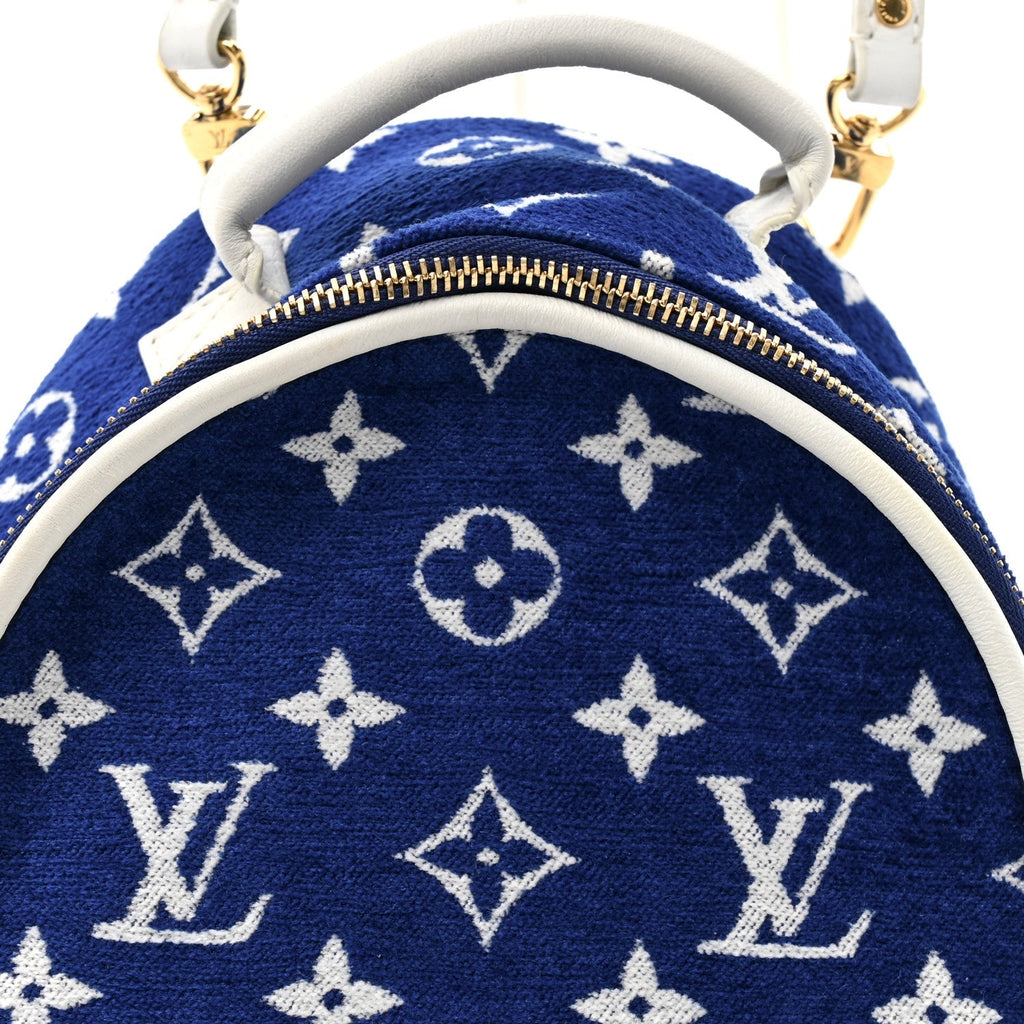 Jacquard Velvet Monogram Palm Springs Backpack Mini Blue