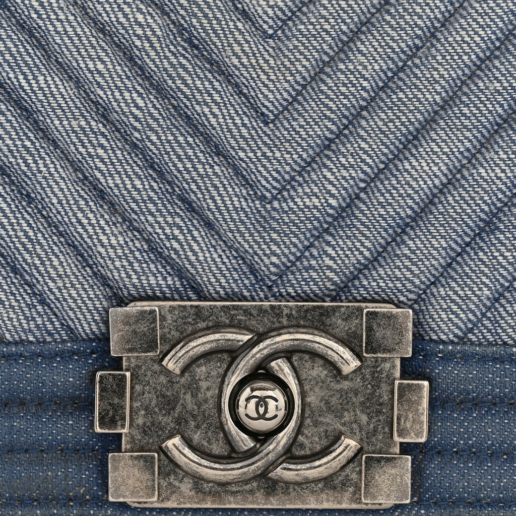 Denim Chevron Quilted Medium Boy Flap Blue