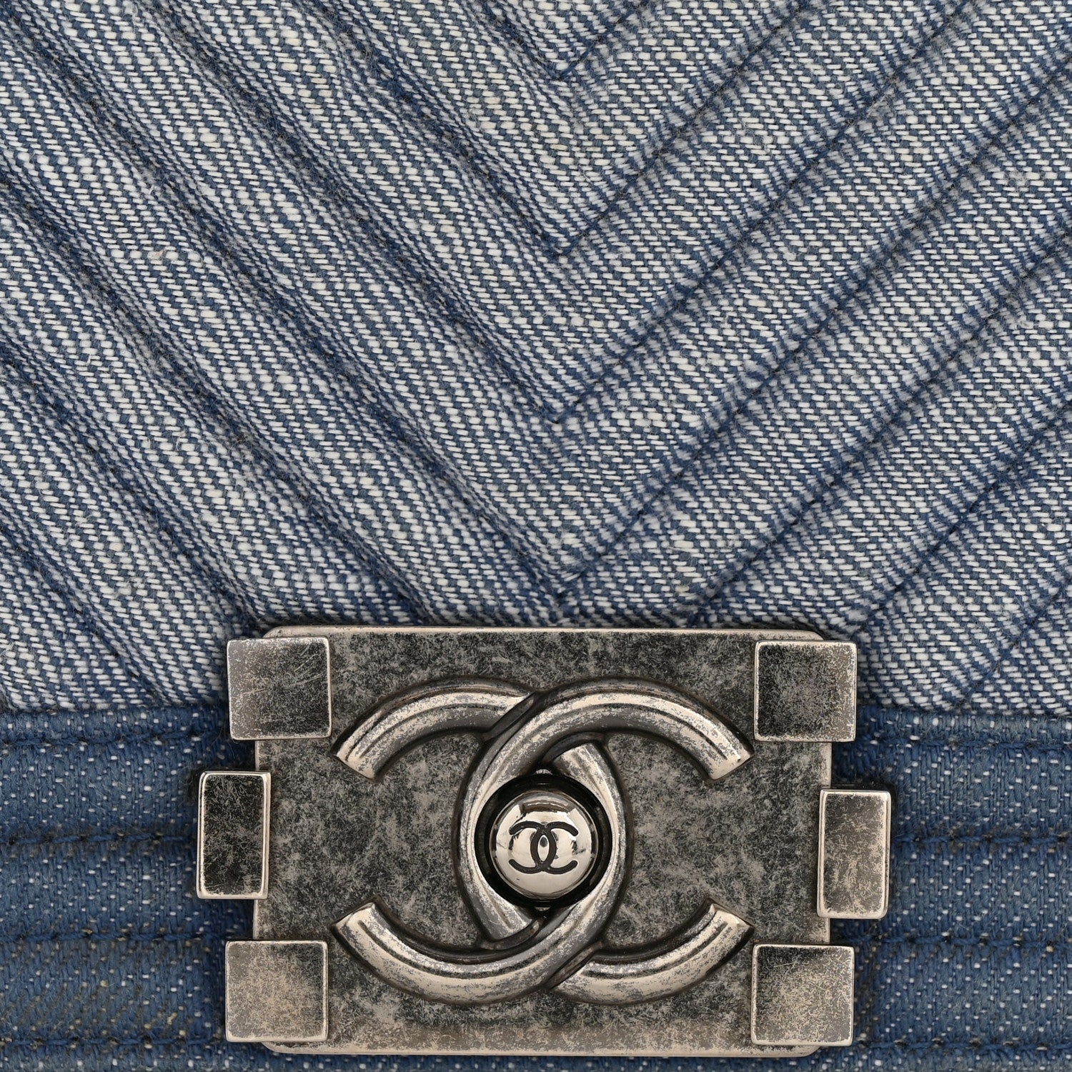 Denim Chevron Quilted Medium Boy Flap Blue