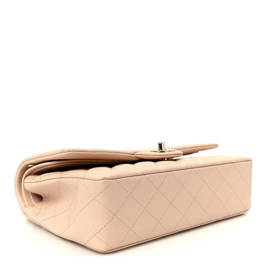 Caviar Quilted Medium Double Flap Light Beige