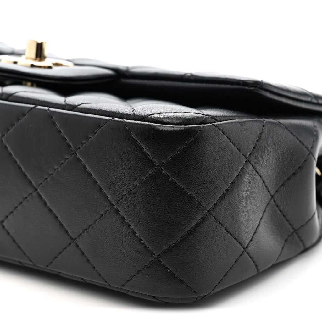 Lambskin Quilted Mini Rectangular Flap Black