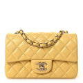 Lambskin Quilted Mini Rectangular Flap Yellow