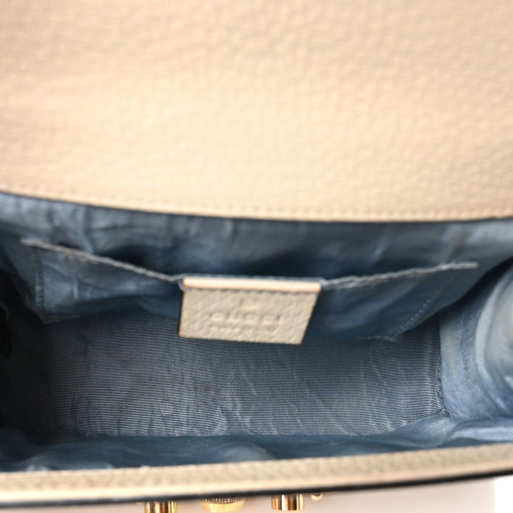 Grained Calfskin Bee Star Small Padlock Shoulder Bag White