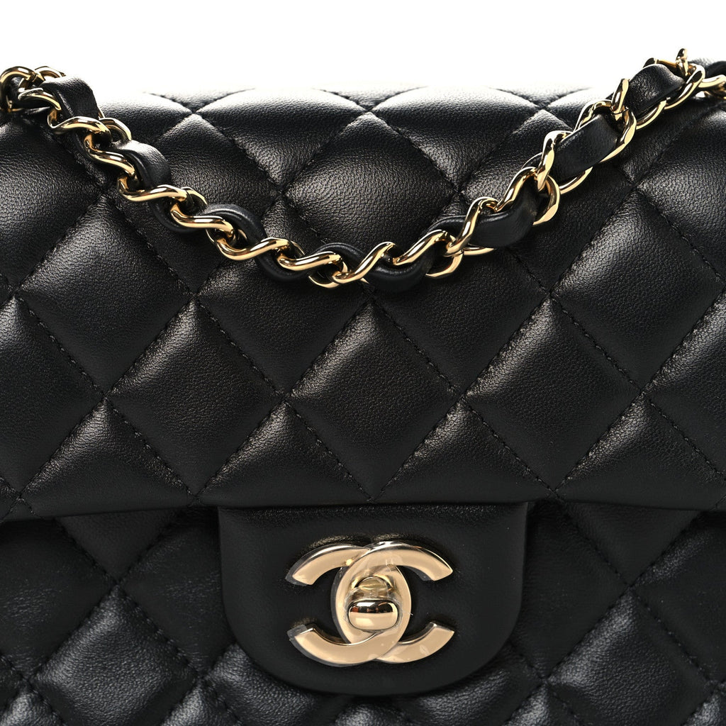 Lambskin Quilted Mini Rectangular Flap Black