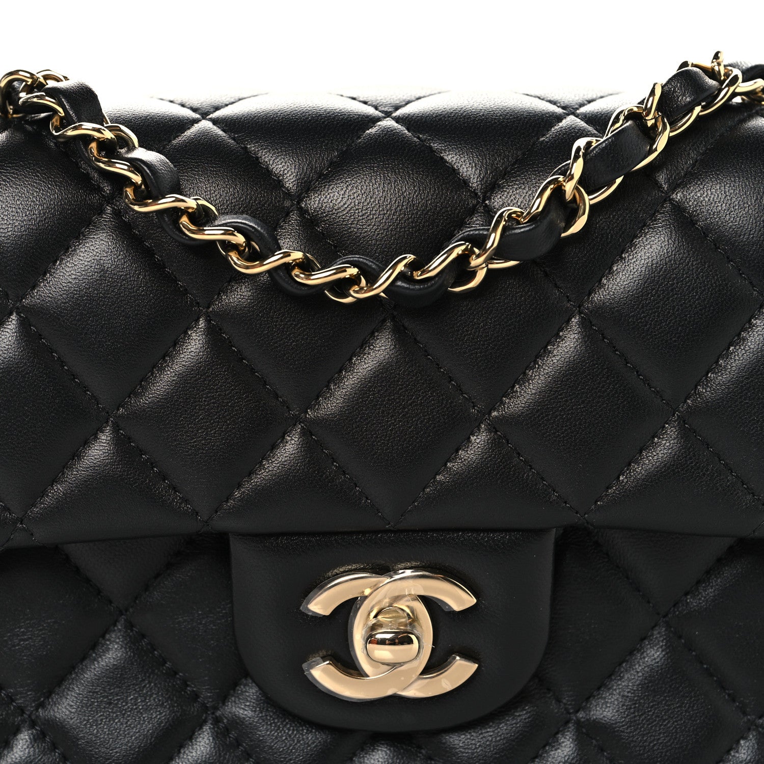 Lambskin Quilted Mini Rectangular Flap Black