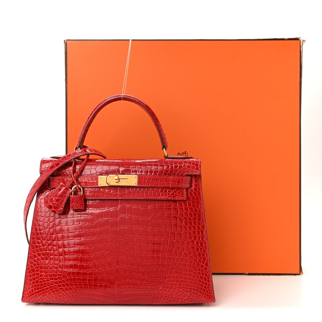 Shiny Porosus Crocodile Kelly Sellier 28 Rouge Vif