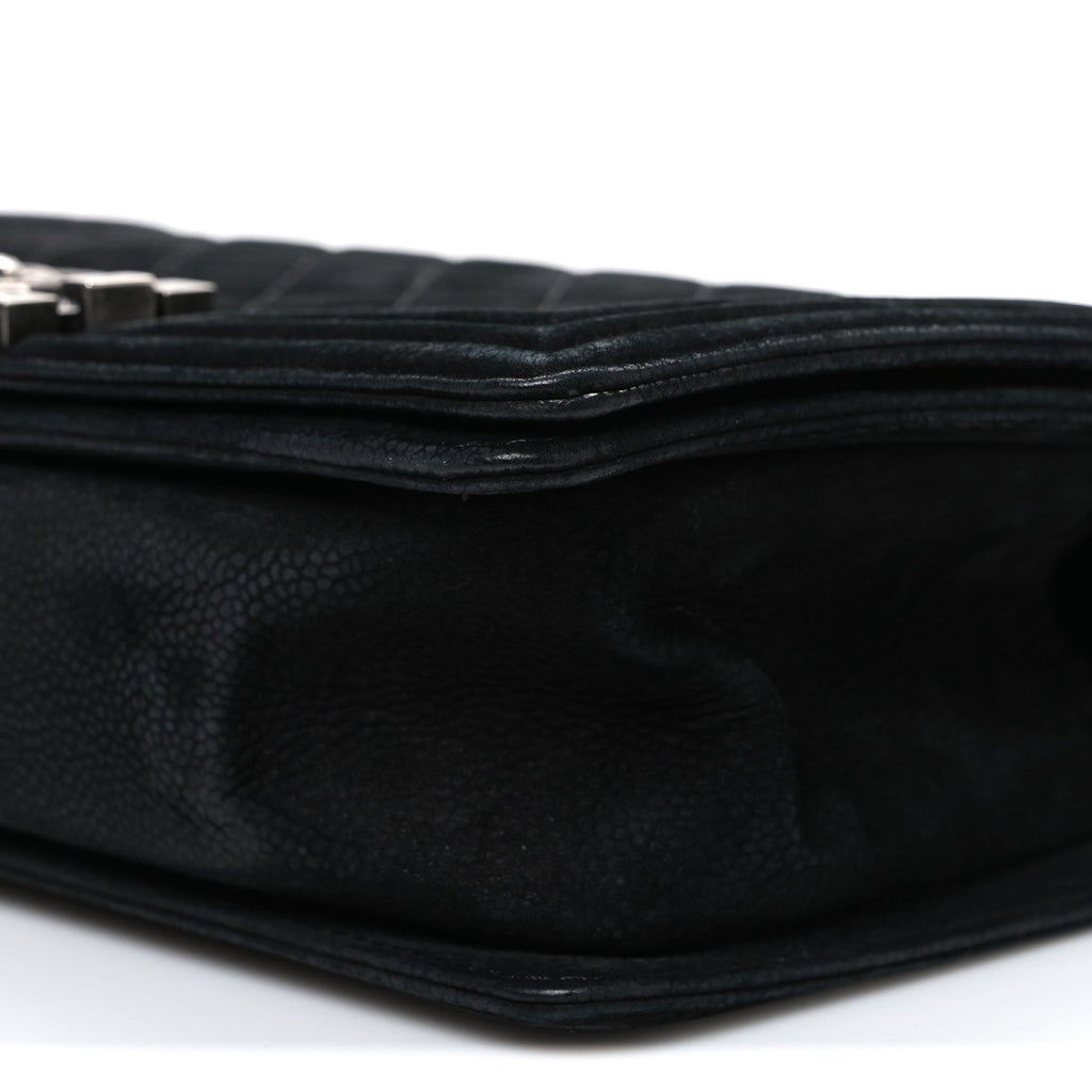 Bullskin Suede Caviar Quilted Medium Boy Flap Black