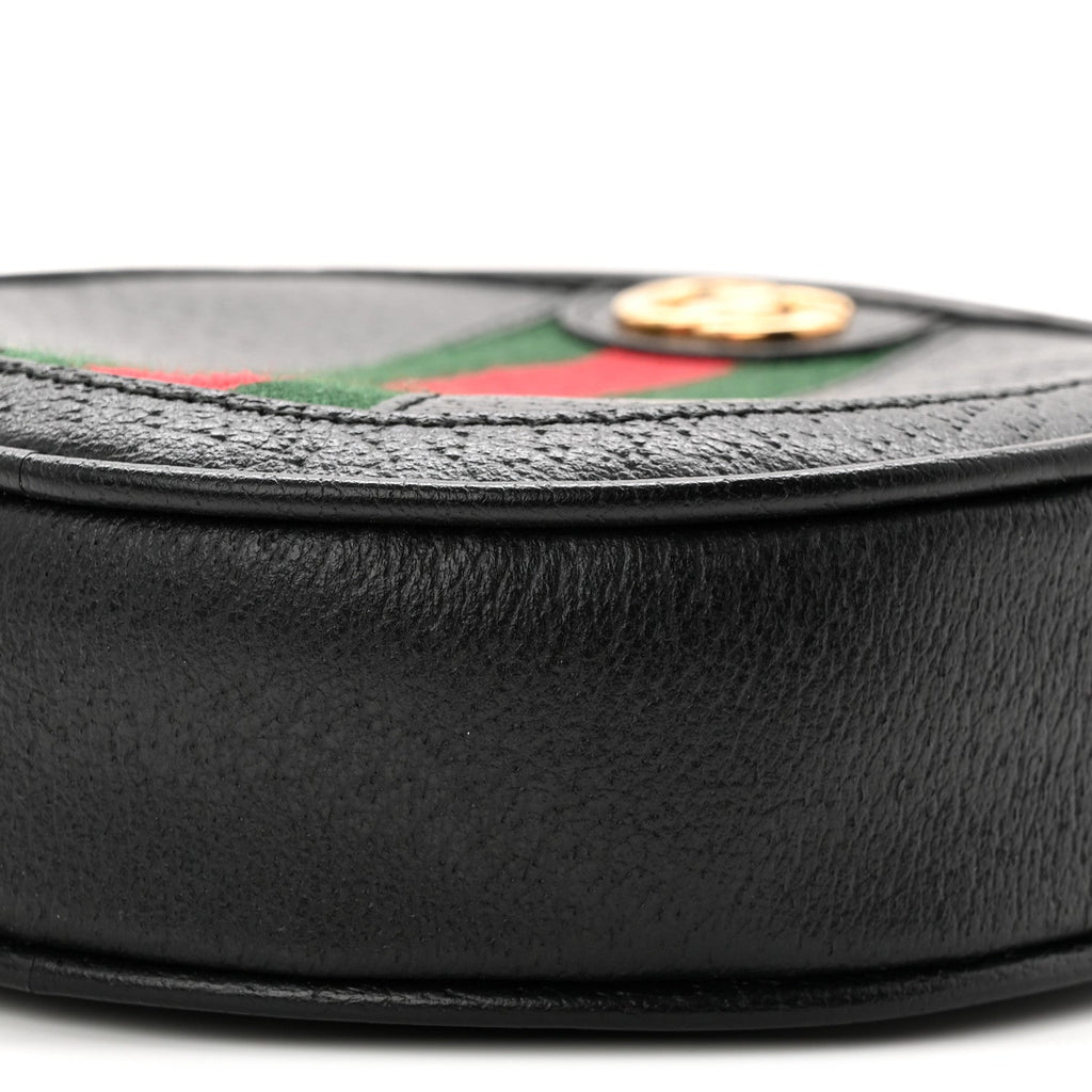 Textured Calfskin Web Ophidia Round Wrist Wallet Black