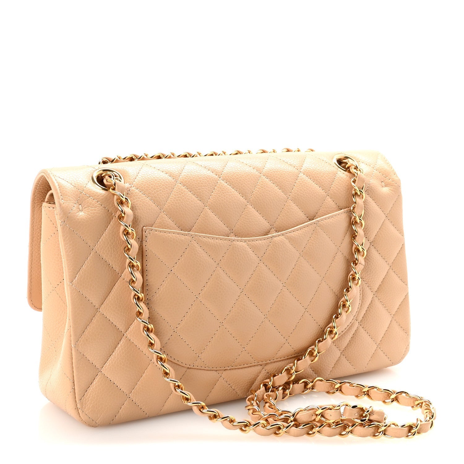 Caviar Quilted Medium Double Flap Beige