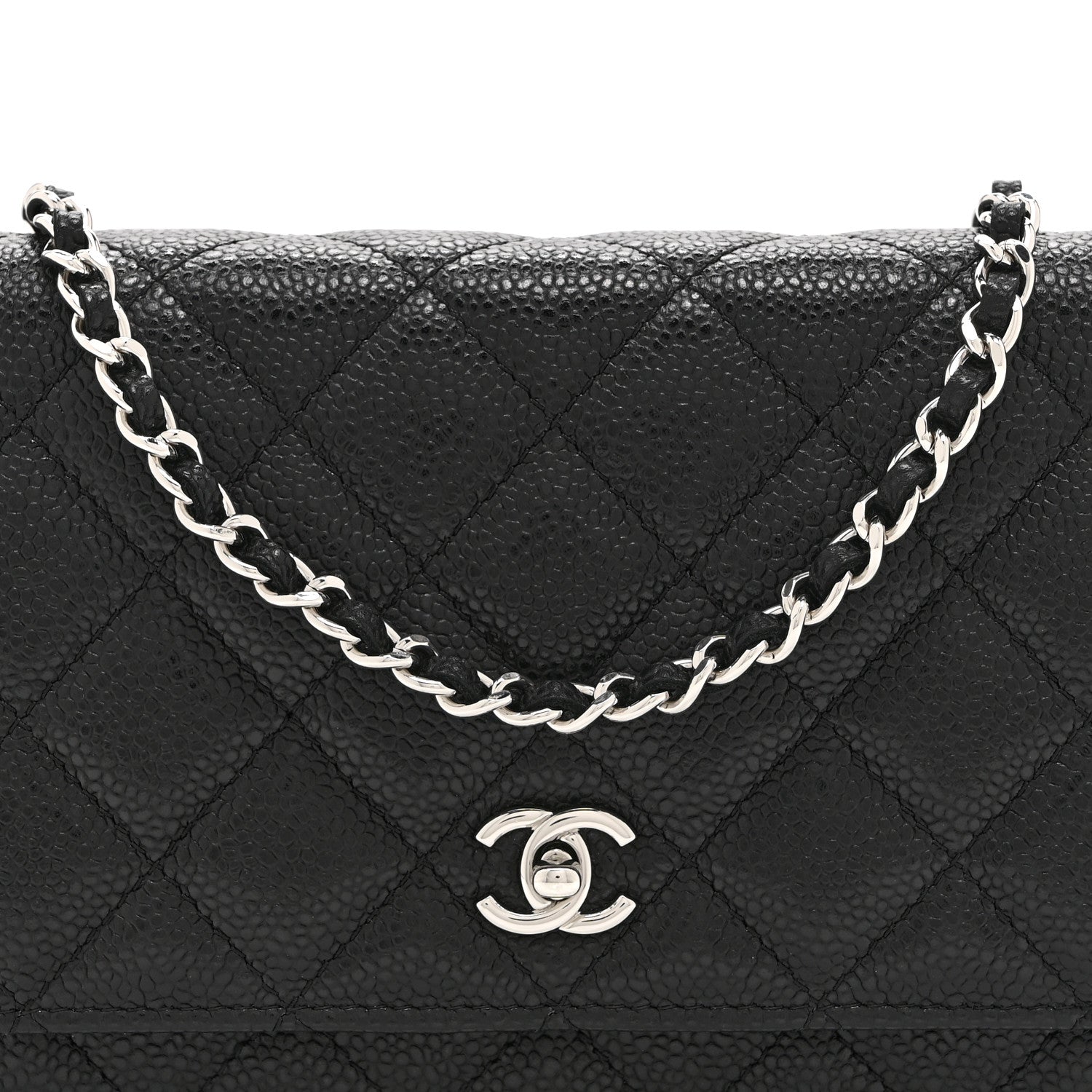 Caviar Quilted CC Turnlock Wallet On Chain WOC Black