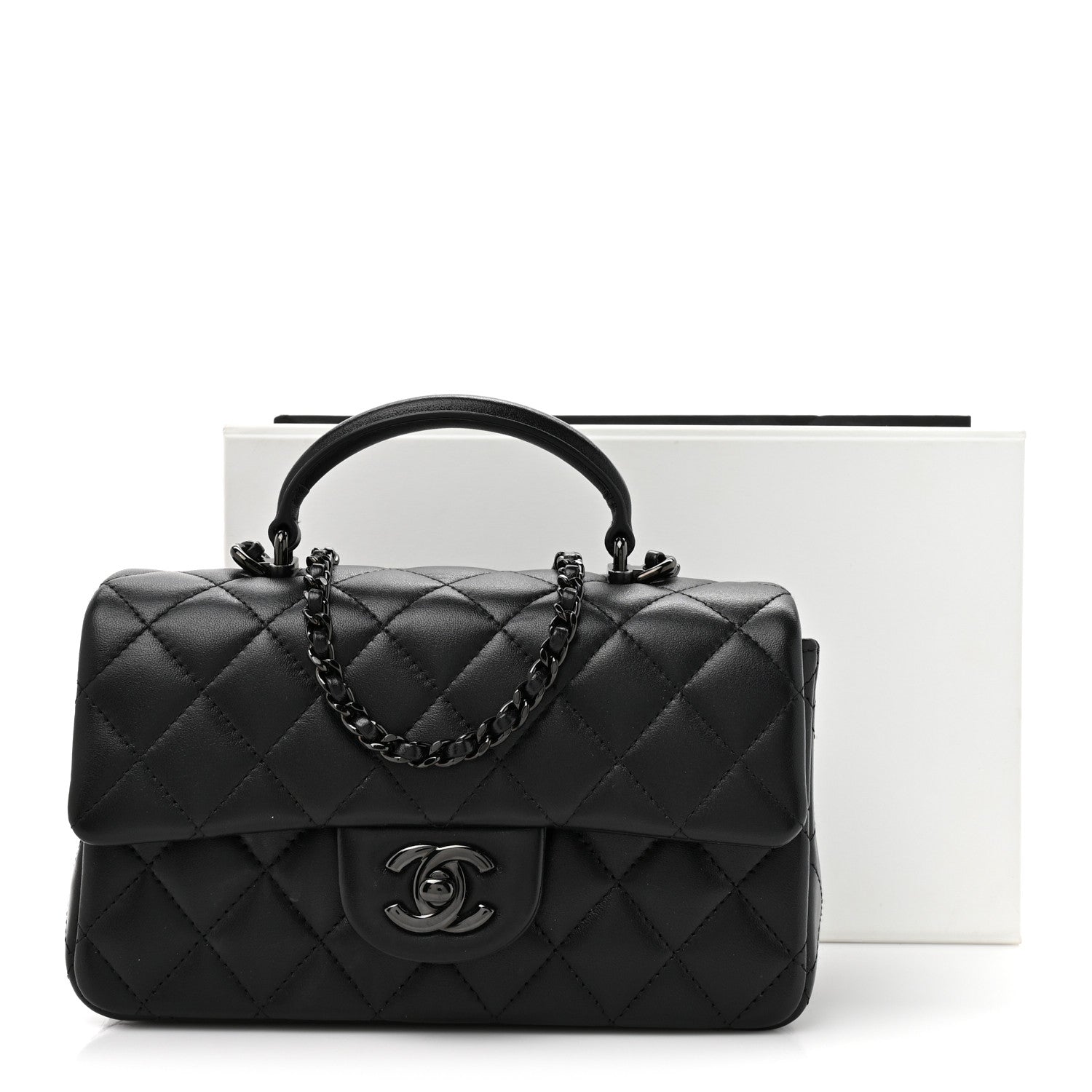 Lambskin Quilted Mini Top Handle Rectangular Flap So Black