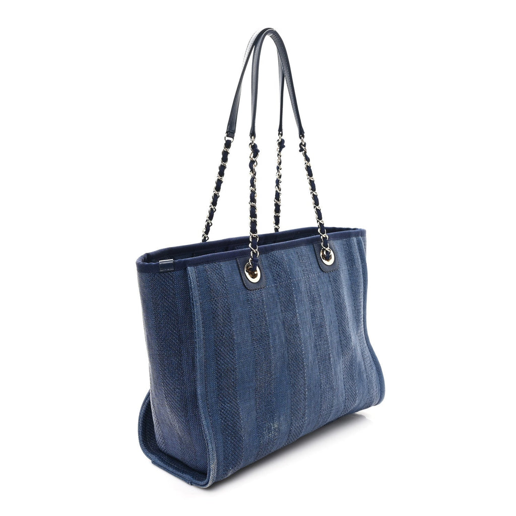 Mixed Fibers Striped Small Deauville Tote Navy Blue