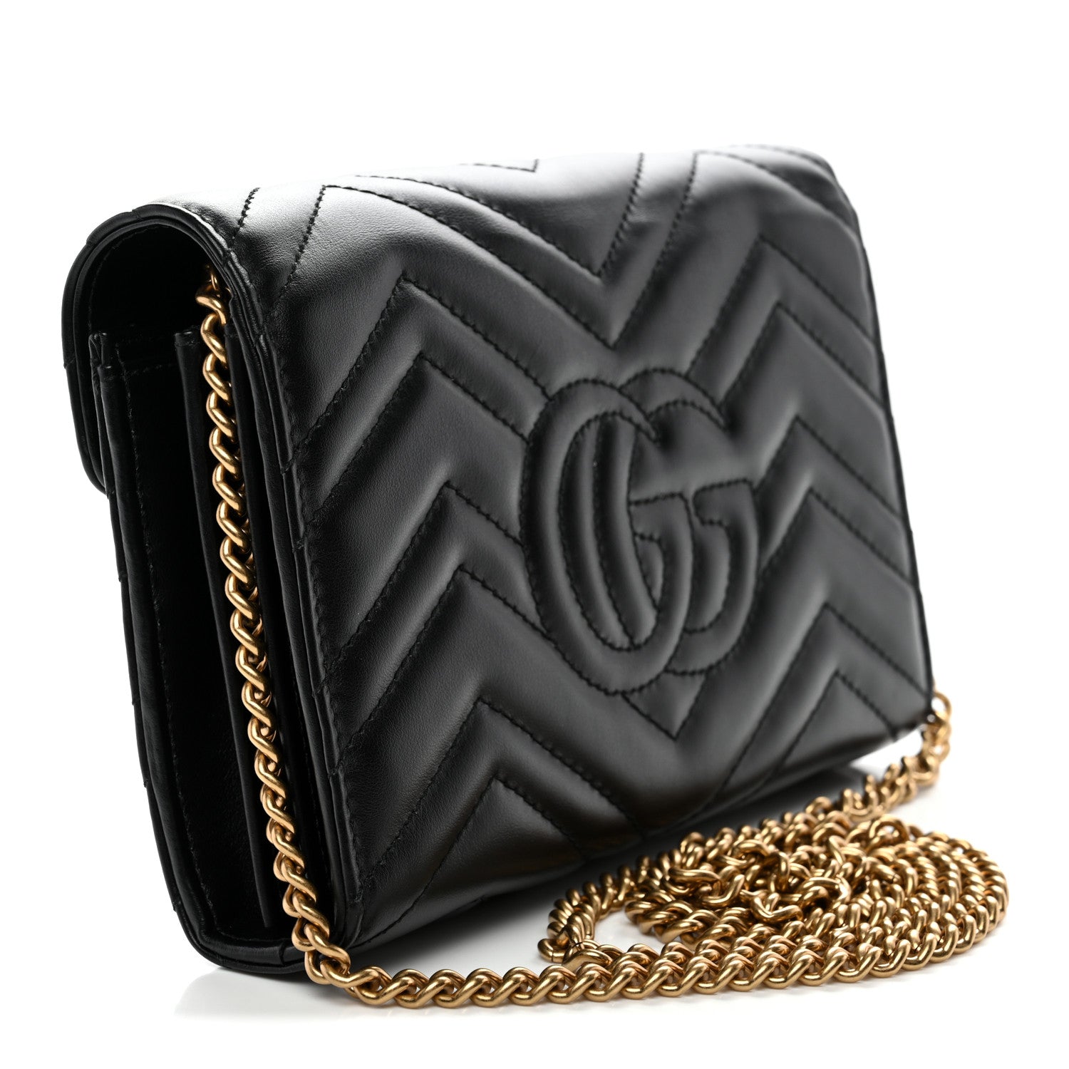 Calfskin Matelasse GG Marmont Chain Wallet Black