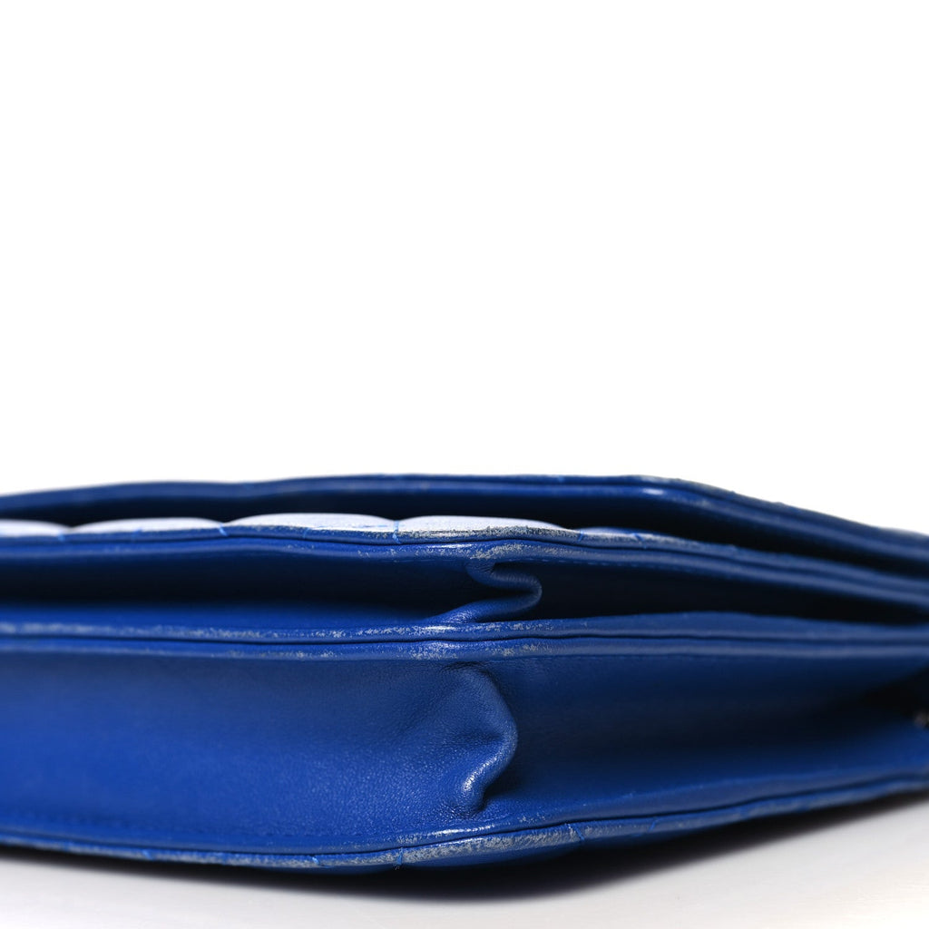 Lambskin Quilted Square Wallet On Chain WOC Blue