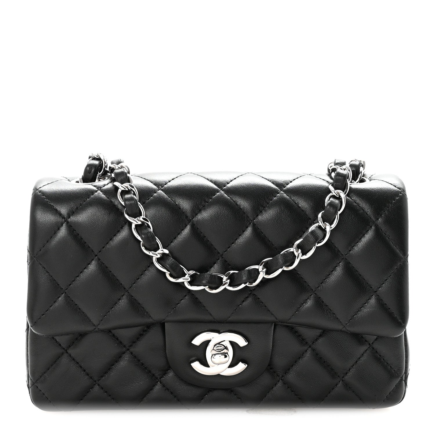 Lambskin Quilted Mini Rectangular Flap Black