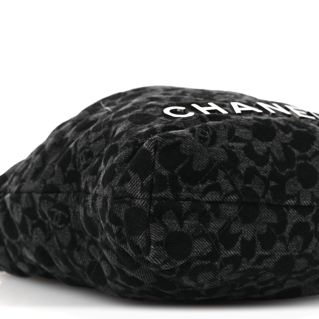 Denim Quilted Floral Print Mini Chanel 22 Black Grey