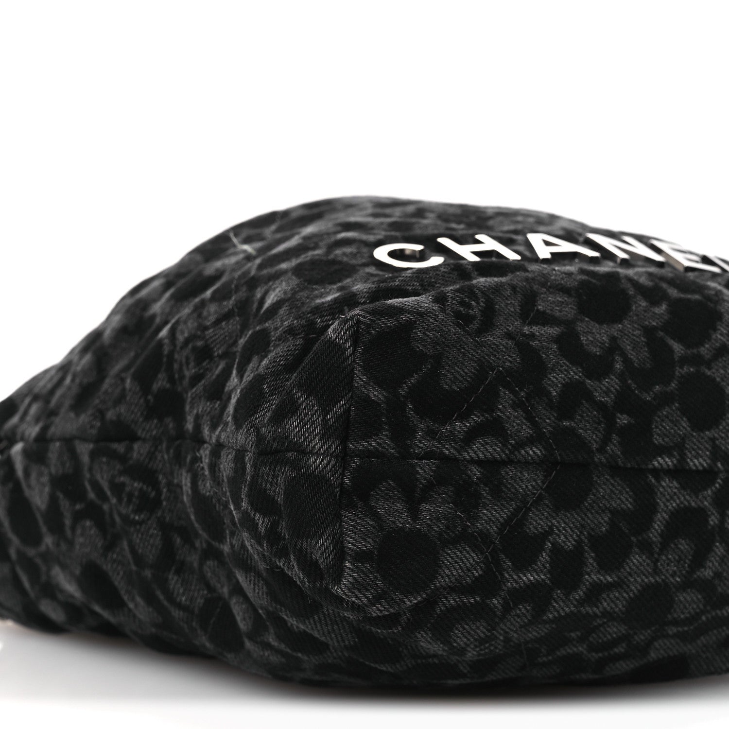 Denim Quilted Floral Print Mini Chanel 22 Black Grey