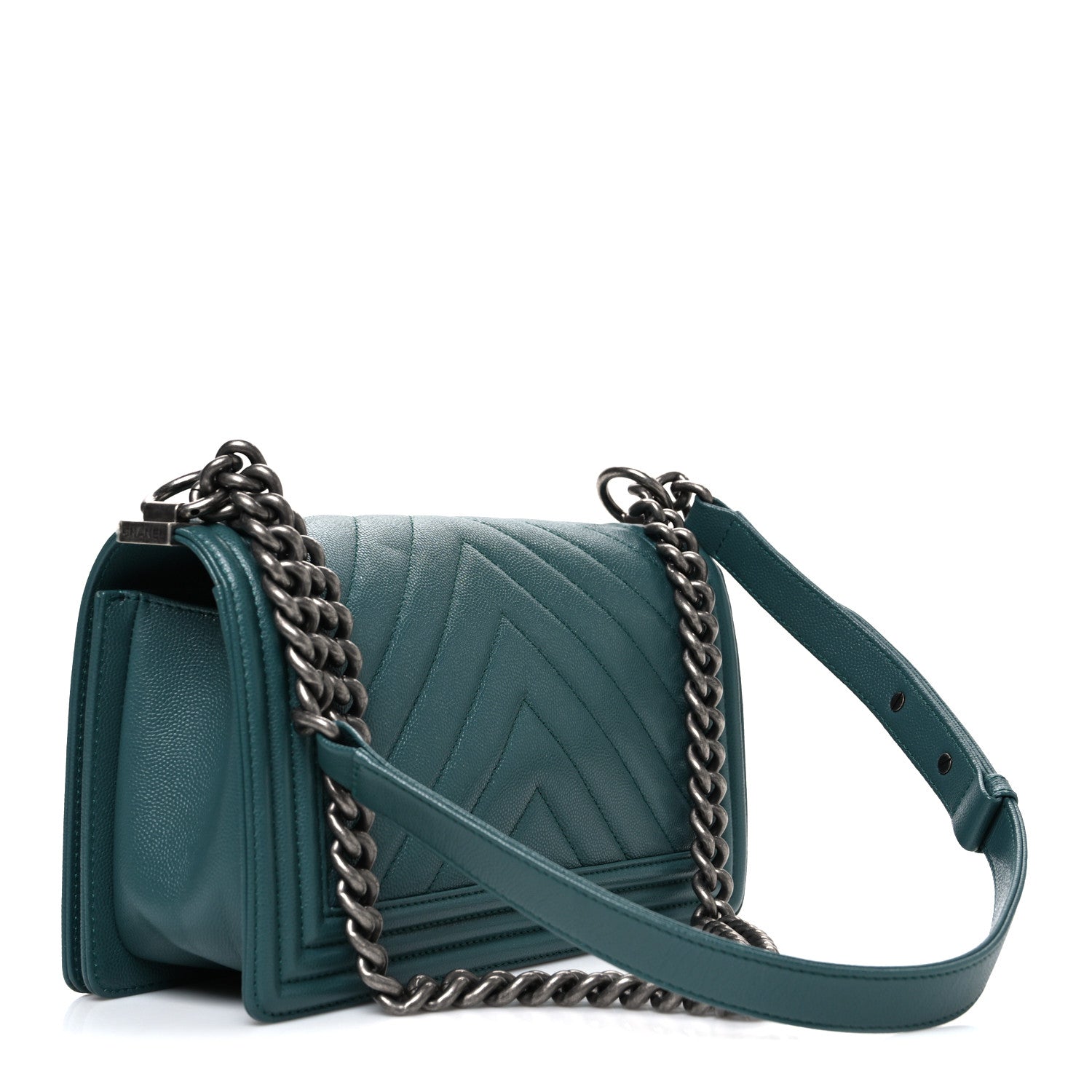 Caviar Chevron Quilted Medium Boy Flap Green