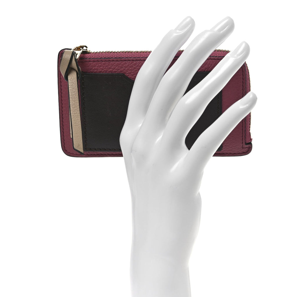 Soft Grained Calfskin Coin Card Holder Plumrose Ebony