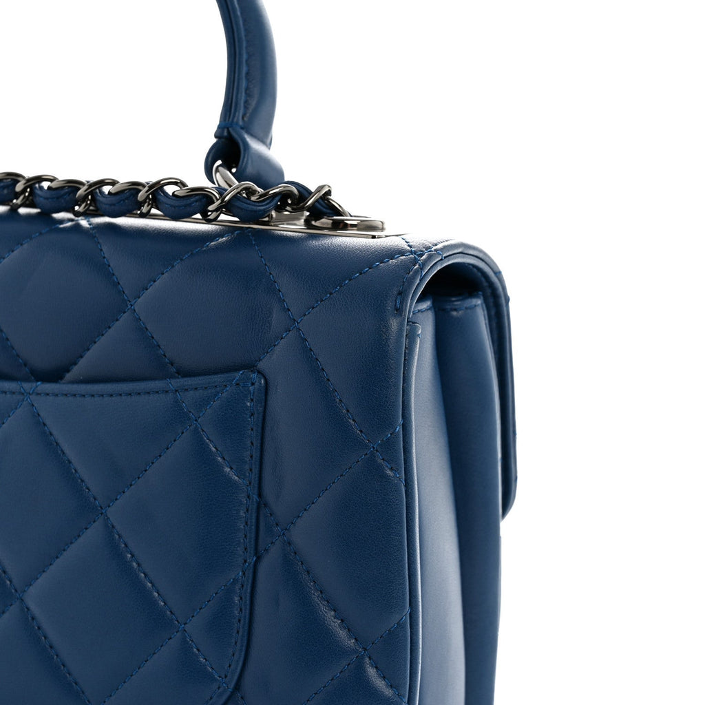 Lambskin Quilted Small Trendy CC Flap Dual Handle Bag Blue
