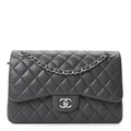 Lambskin Quilted Jumbo Double Flap Dark Grey