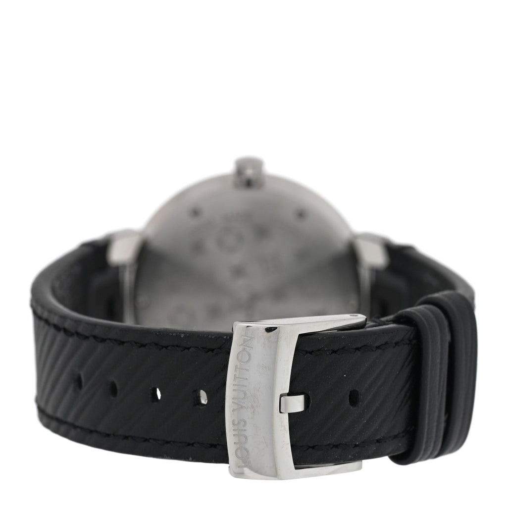 Stainless Steel Epi Diamond 33mm Tambour Slim Quartz Watch Black