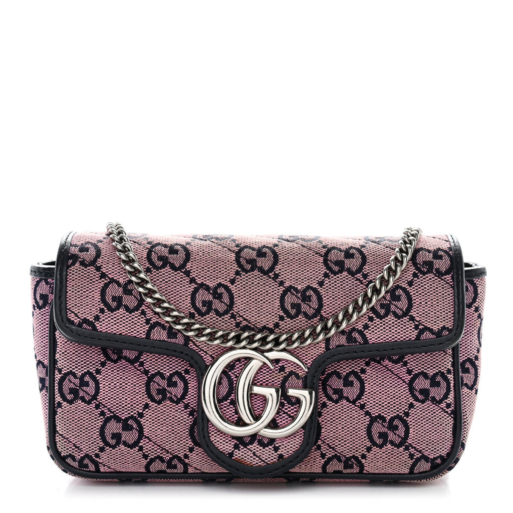 Monogram Multicolor Matelasse Diagonal Super Mini GG Marmont Shoulder Bag Pink Blue