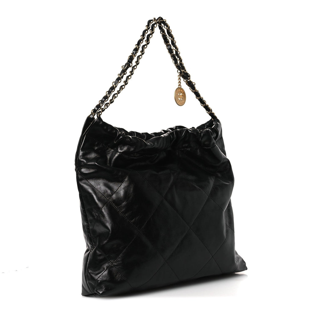 Shiny Calfskin Quilted Chanel 22 Black White
