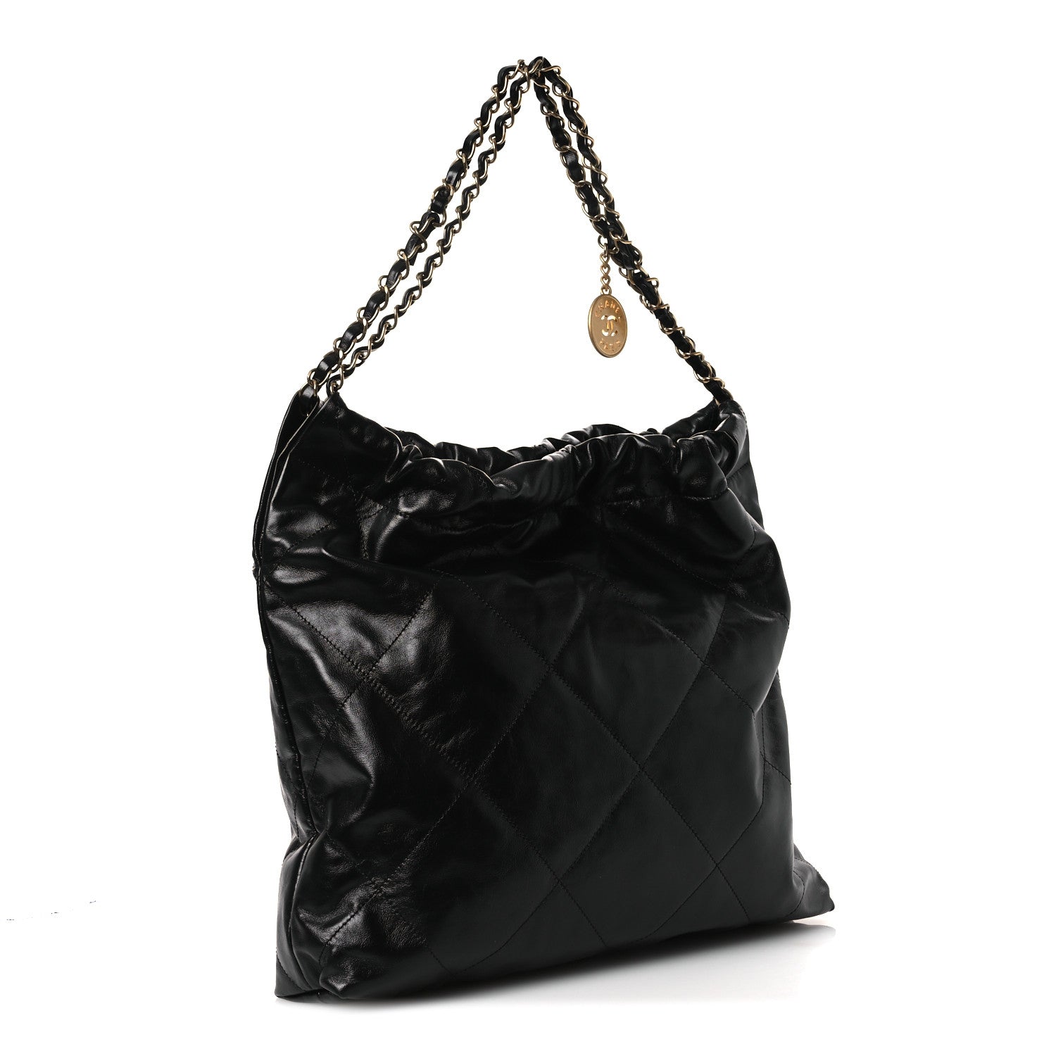 Shiny Calfskin Quilted Chanel 22 Black White
