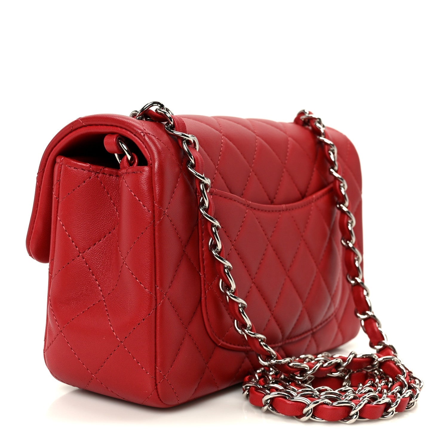Lambskin Quilted Mini Rectangular Flap Dark Red