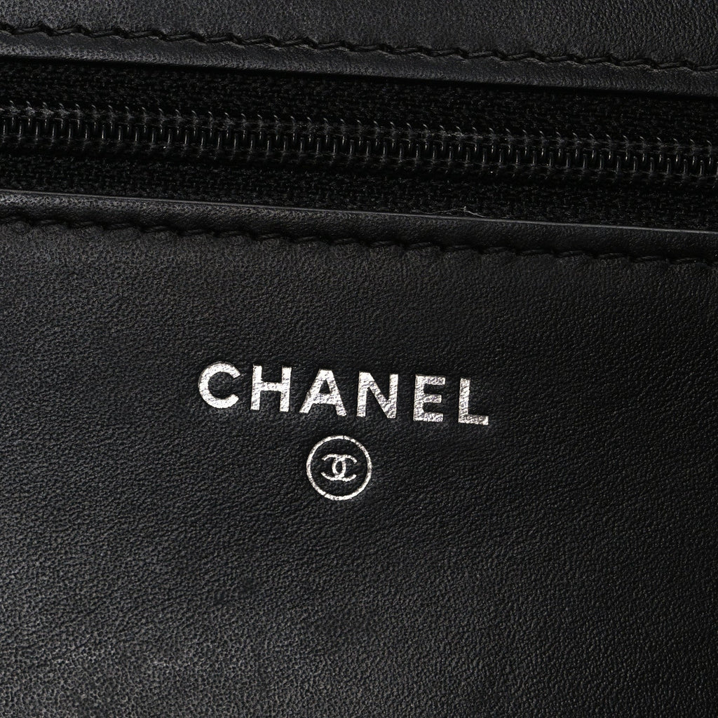 Lambskin Camellia Studded Wallet on Chain WOC Black