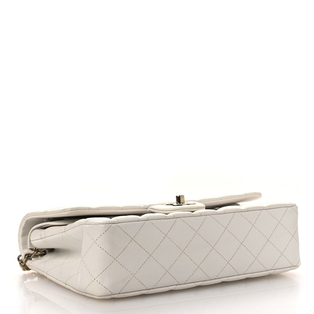 Caviar Quilted Medium Double Flap White