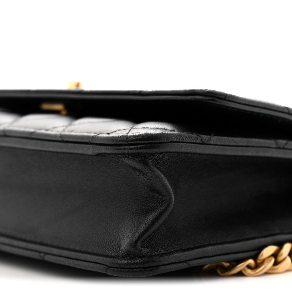 Lambskin Quilted Sweet Camellia Wallet On Chain WOC Black