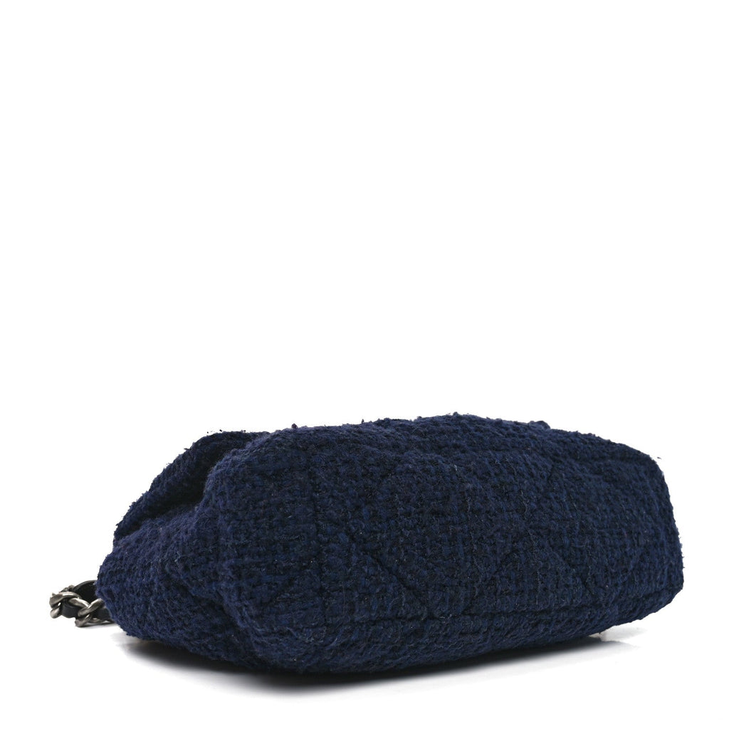 Tweed Quilted Large Chanel 19 Flap Navy Blue
