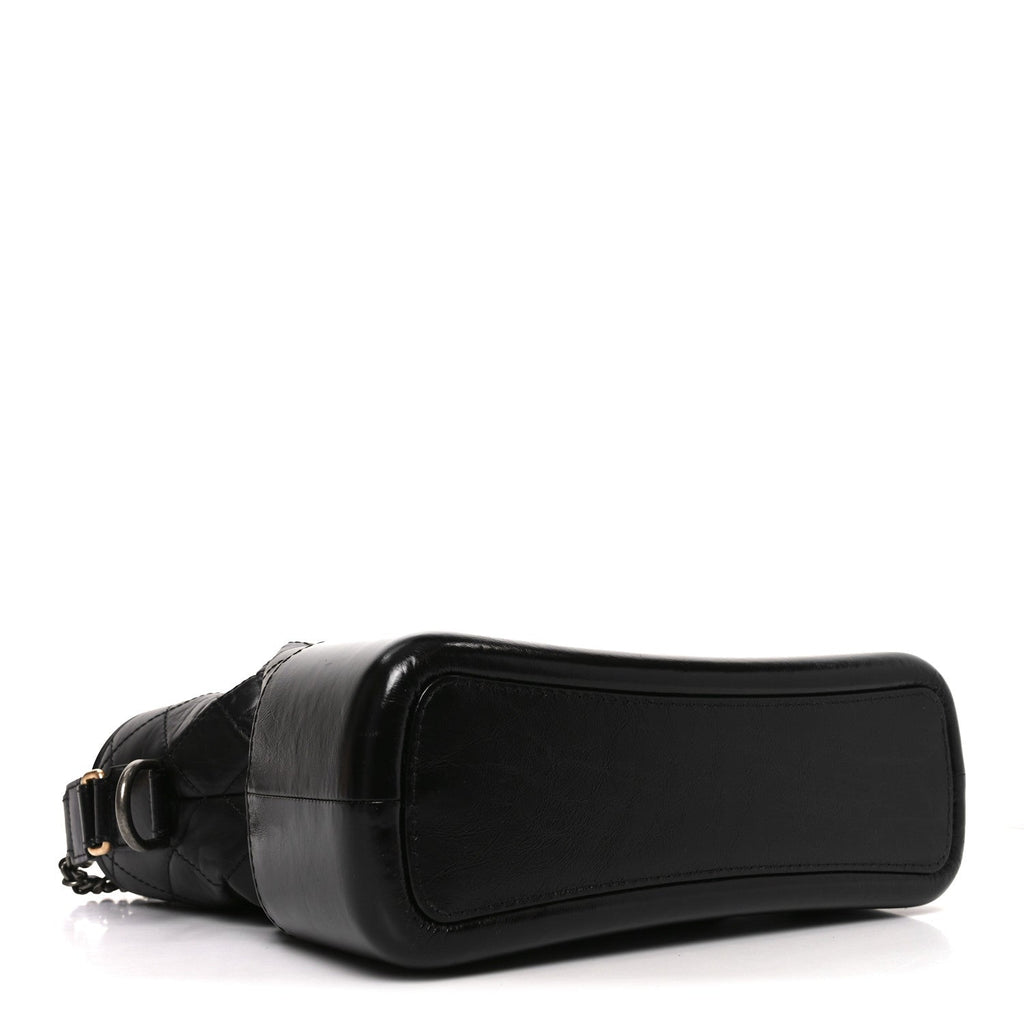 Aged Calfskin Quilted Medium Gabrielle Hobo Black