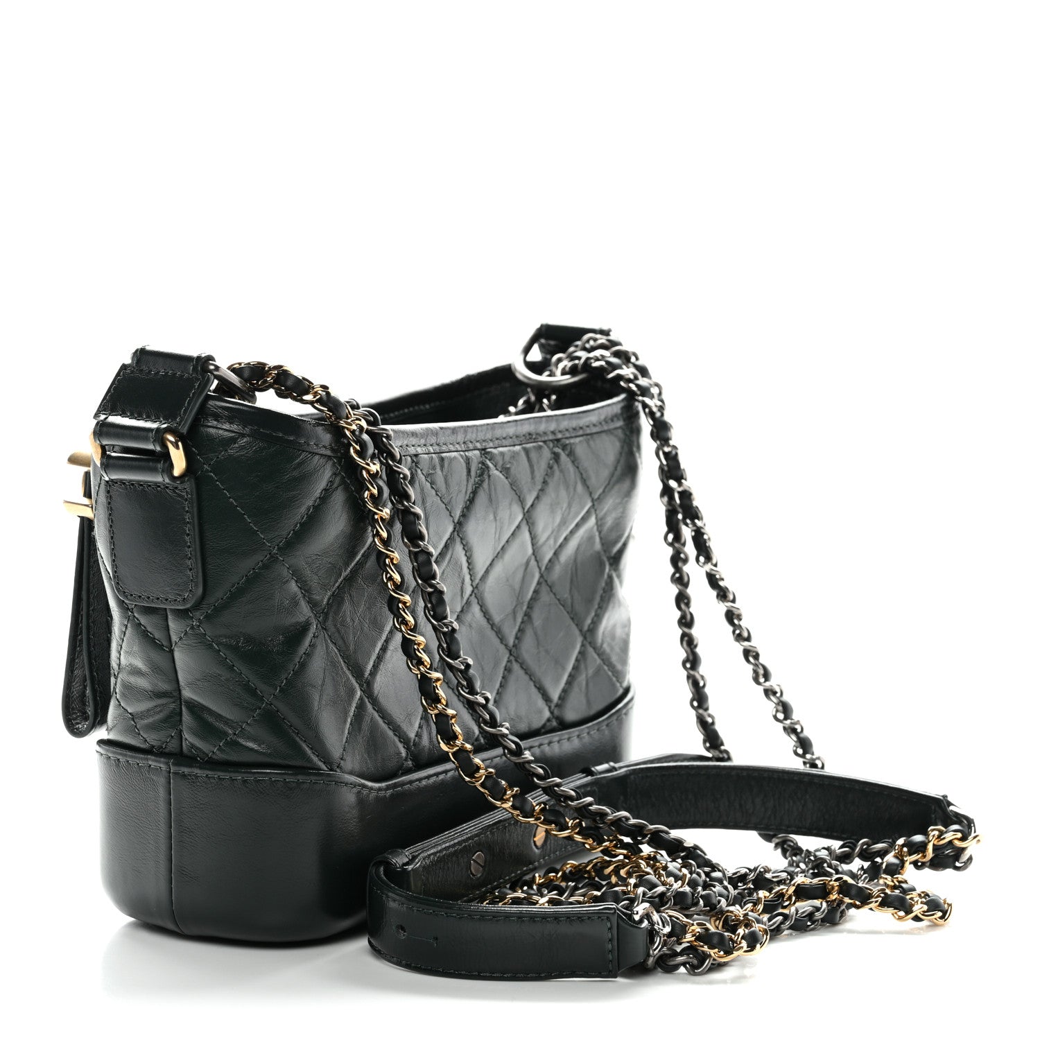 Aged Calfskin Quilted Small Gabrielle Hobo Dark Green
