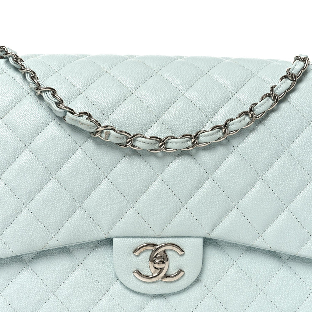 Caviar Quilted Maxi Double Flap Light Blue