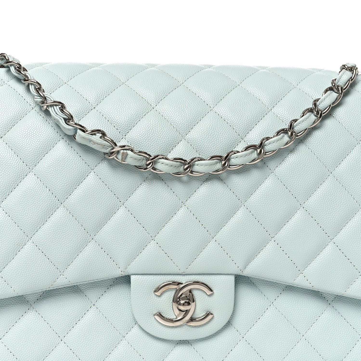 Caviar Quilted Maxi Double Flap Light Blue