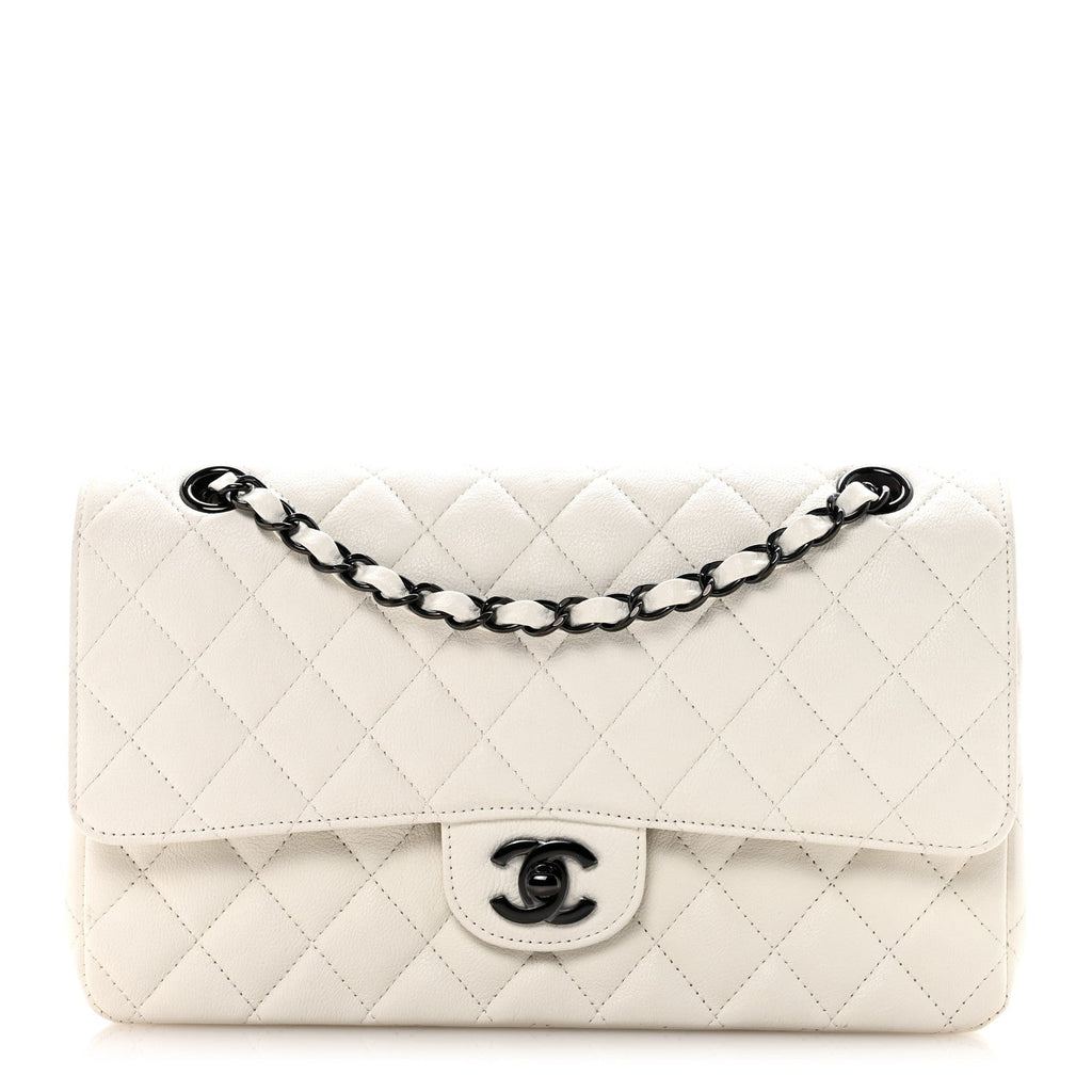 Crumpled Calfskin Quilted Medium Double Flap White