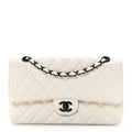 Crumpled Calfskin Quilted Medium Double Flap White