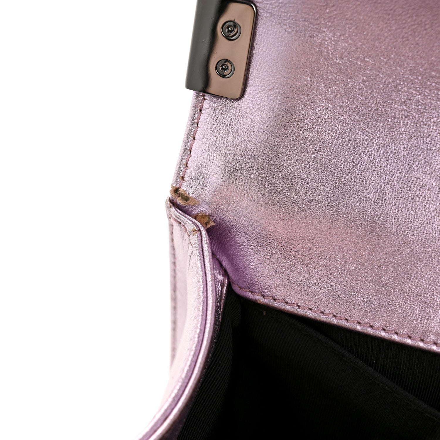 Metallic Patent Calfskin Quilted Medium Boy Flap Light Pink
