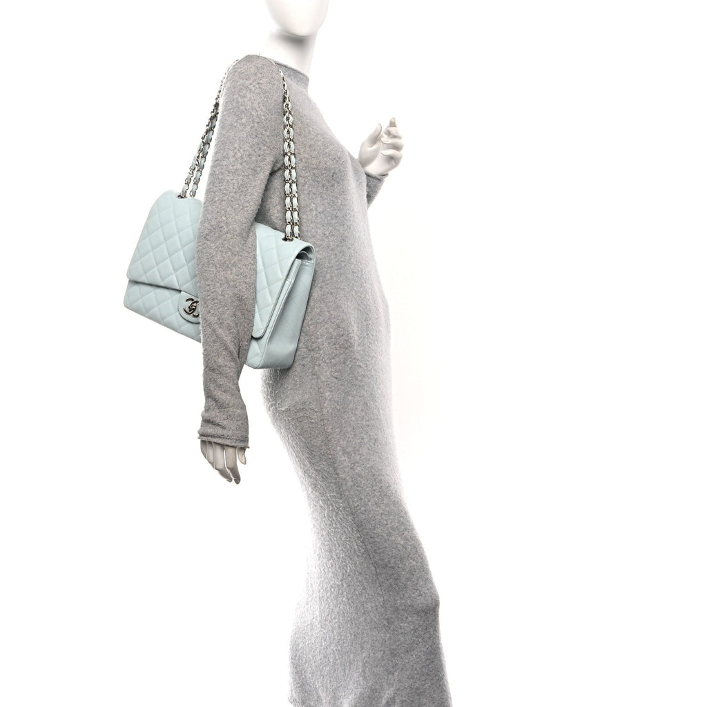 Caviar Quilted Maxi Double Flap Light Blue