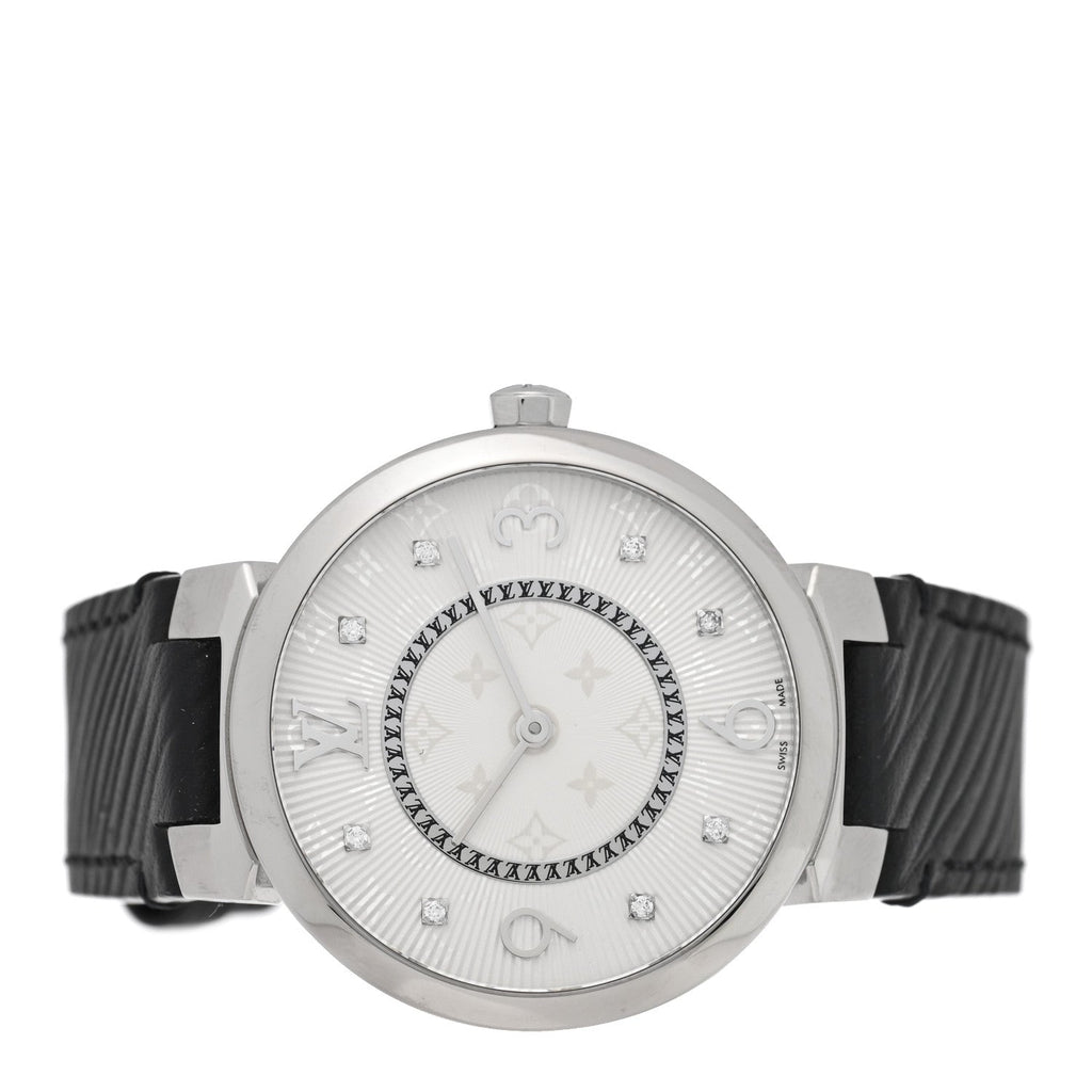 Stainless Steel Epi Diamond 33mm Tambour Slim Quartz Watch Black