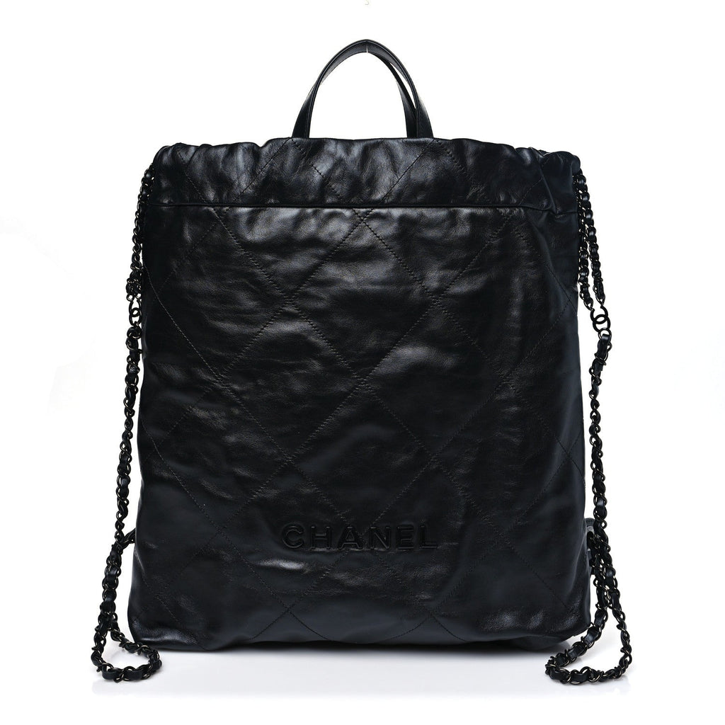 Shiny Calfskin Quilted Chanel 22 Backpack So Black