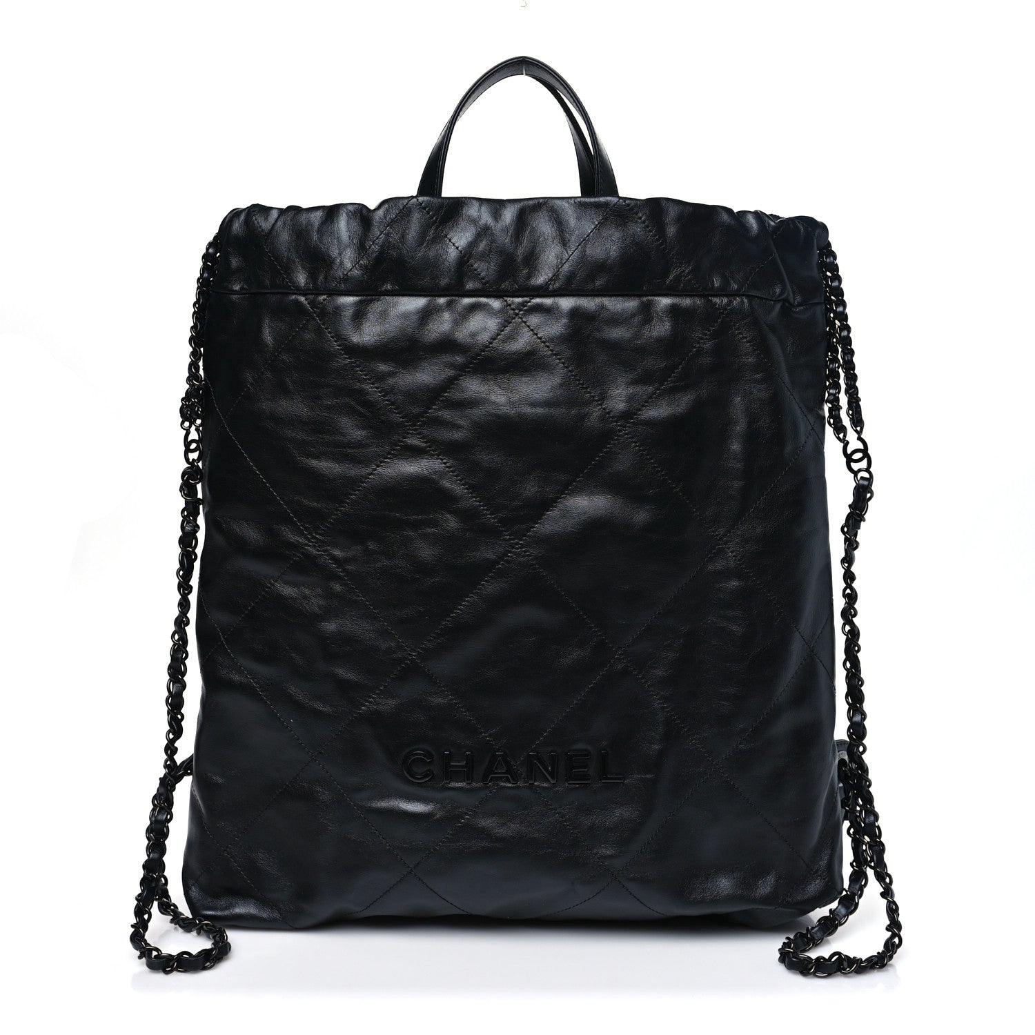 Shiny Calfskin Quilted Chanel 22 Backpack So Black