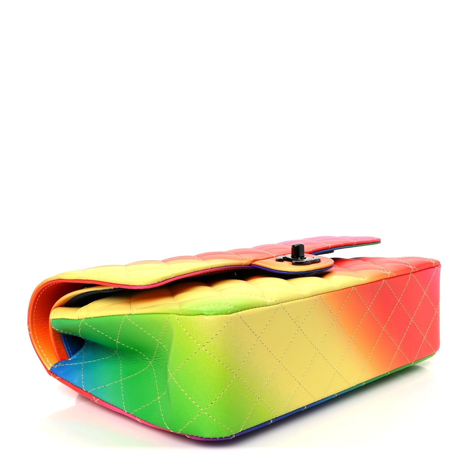 Calfskin Quilted Medium Rainbow Double Flap Multicolor