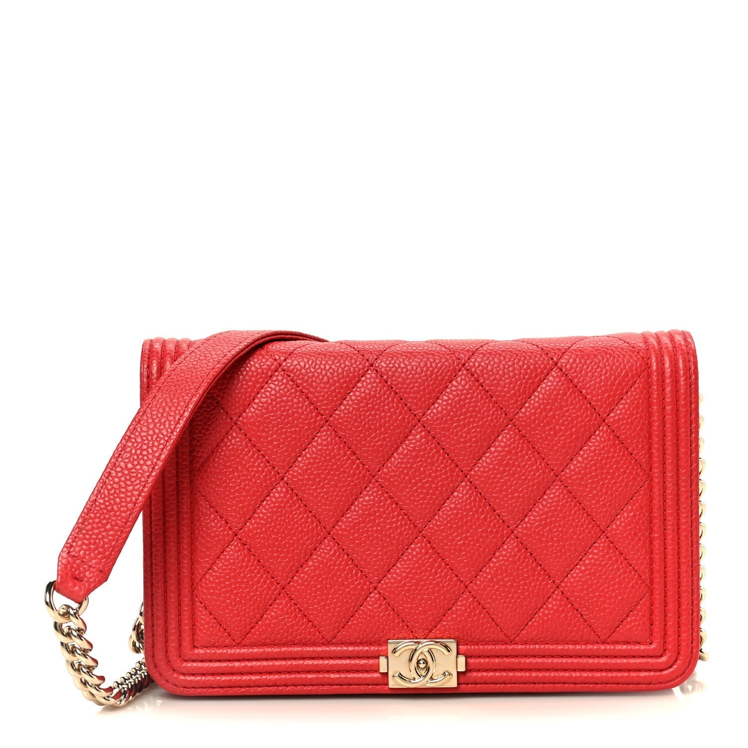 Caviar Quilted Boy Wallet On Chain WOC Red