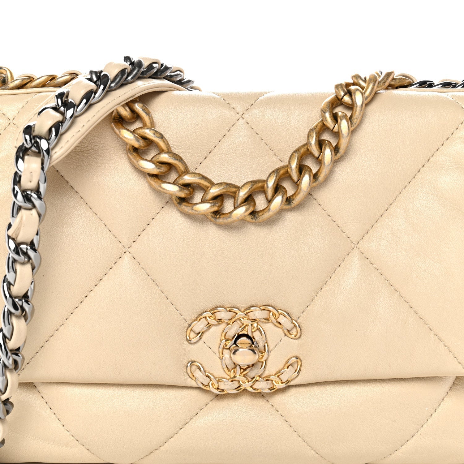 Lambskin Quilted Medium Chanel 19 Flap Light Beige