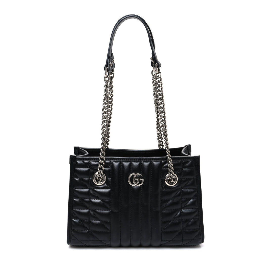 Calfskin Matelasse Aria Small GG Marmont Shoulder Tote Black