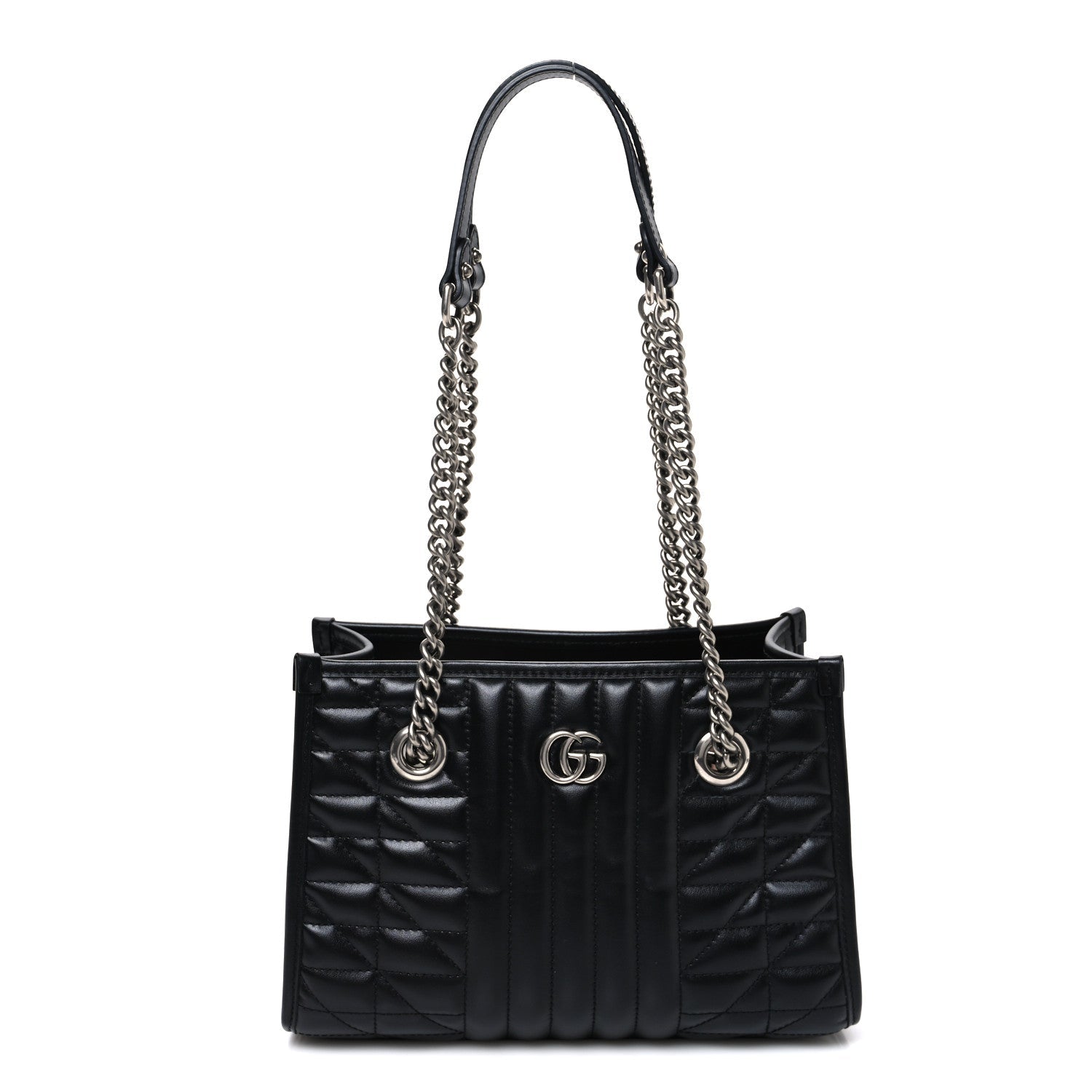 Calfskin Matelasse Aria Small GG Marmont Shoulder Tote Black